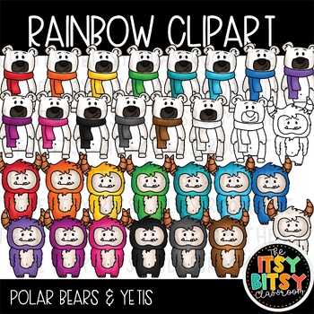 Preview of Winter Clipart Matching Rainbow Yetis and Polar Bears