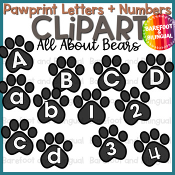 Preview of Winter Clipart - Pawprint Letters + Numbers - Winter Bear Clip Art Dog Pawprint