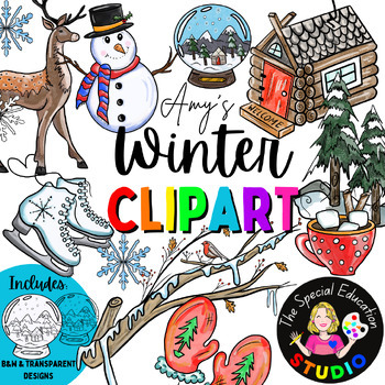 Preview of Winter Clipart Watercolor Snow clip art snowglobe winter animals snowflake png