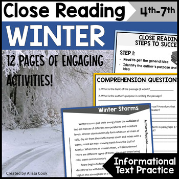 Preview of Winter Close Reading Comprehension Passages | Winter ELA Activities