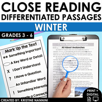 Preview of Winter Close Reading | Differentiated Reading Passages and Questions