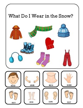 Preview of Winter Clothes/Body Part Match Adapted Book