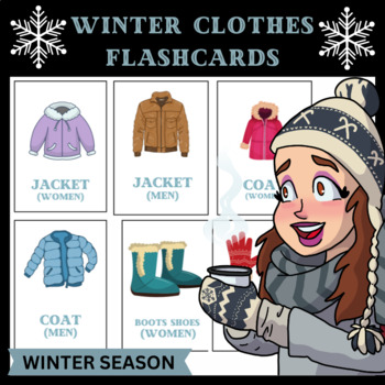 Preview of Winter Clothes Flashcards Vocabulary With Pictures Printable