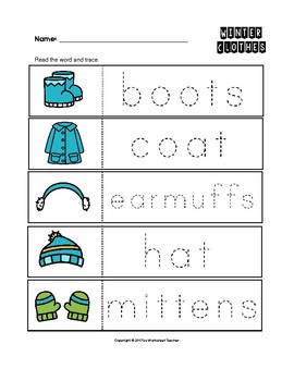 winter clothes trace the words worksheets preschool