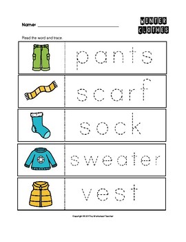 winter clothes trace the words worksheets preschoolkindergarten