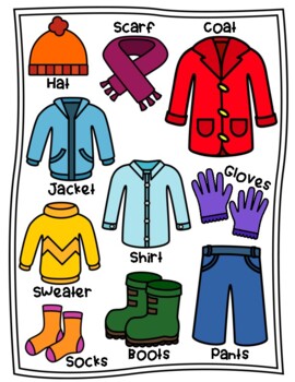 Winter Clothes Vocabulary: Coloring Level 2