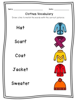 Winter Clothes Vocabulary Worksheet