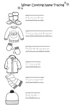 Preview of Winter Clothing Name Tracing
