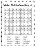 Winter Clothing Word Search: FREEBIE