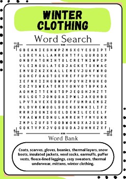 Winter Clothing Word Search