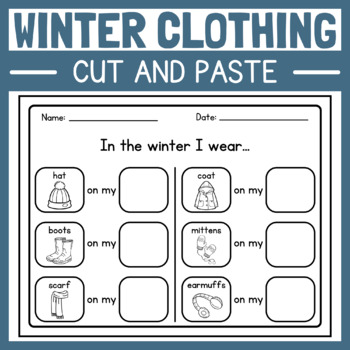 Preview of Winter Clothing Worksheet | Winter Cutting Practice | Winter Activities