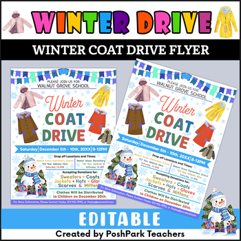 Preview of Winter Coat Drive Flyer Template, Editable Cold Weather Clothes Donations Flyer