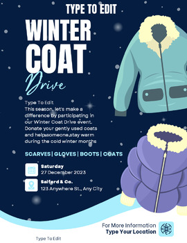 Preview of Winter Coat Scarves Drive Flyers (4) Fully Customize your Flyer Ready to Edit!