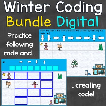 Preview of Winter Coding Creating & Following Code Digital Boom Cards Bundle, Hour of Code