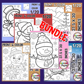 Preview of Winter Collaborative Poster Art Coloring Craft, Winter Bulletin Board Bundle