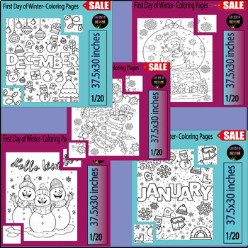 Preview of Winter Collaborative Posters Art Coloring Pages -December Bulletin Board bundle