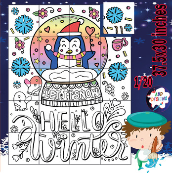 Preview of Winter Collaborative Posters Art Coloring Pages -December Bulletin Board ideas