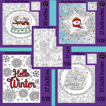 Preview of Winter Collaborative Posters Art Coloring Pages -December Bulletin Board bundle