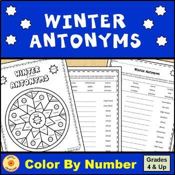 Preview of Winter Color By Code Antonyms Worksheet