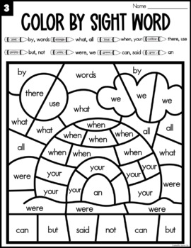 Winter Color By Code - Fry Sight Words 1-100 - Literacy Center Activity