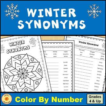 Preview of Winter Color By Code Synonyms Worksheet