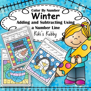 Preview of Winter: Color By Number Adding and Subtracting Using a Number Line