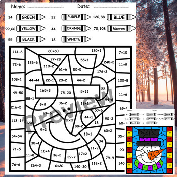 Winter Math Multiplication Coloring Pages - Snowman Color By Number ...