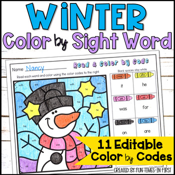 Preview of Winter Color By Sight Word - Editable Sight Word Coloring Pages & More