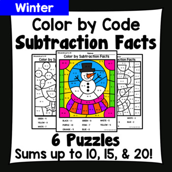 Preview of Winter Color By Subtraction Facts: Minuends up to 10, 15, & 20