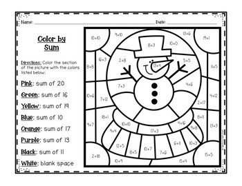Winter Color by Addition and Subtraction | TpT