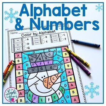 Preview of Winter Color by Code Alphabet and Numbers Printables and Seesaw Activities