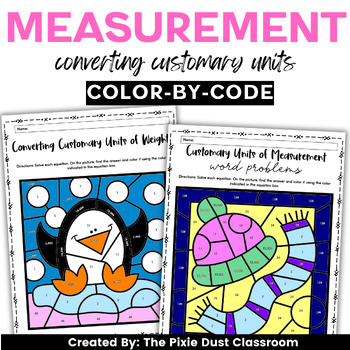 Preview of Winter Color-by-Code Converting Customary Units Review Activity 5th Grade Math