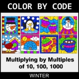 Winter Color by Code - Multiplying by Multiples of 10, 100, 1000
