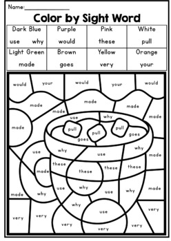 Winter Color by Code: Sight Words (2nd Grade Words) by Miss G's ...
