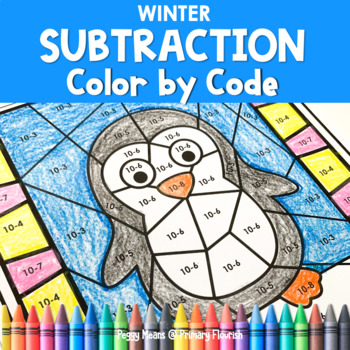Preview of Subtraction - Color-by-Code - Winter - Color by Number