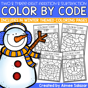 Preview of Winter Color by Code - Two & Three-Digit Addition & Subtraction
