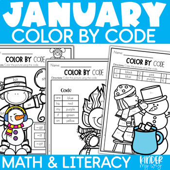 Preview of Winter Color by Code for Kindergarten | Color by Number | Color by Sight Word