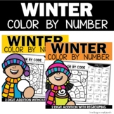 Winter Color by Number 2 Digit Addition with and without R