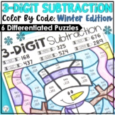 Winter Color by Number 3 Digit Subtraction | Winter Activities
