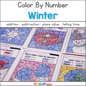 Preview of Winter Color by Number Addition and Subtraction within 20 | 1st Grade