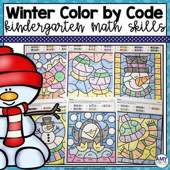winter color by number math worksheets tpt