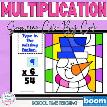 Preview of Winter Color by Number Multiplication Digital Boom Cards Snowman
