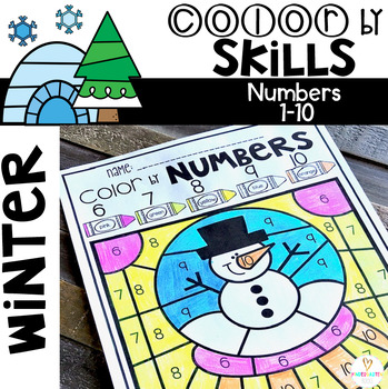 Preview of Winter Color by Code Numbers 1-10 Activities