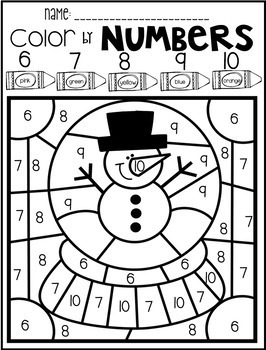 Winter Color by Code Numbers 1-10 Activities