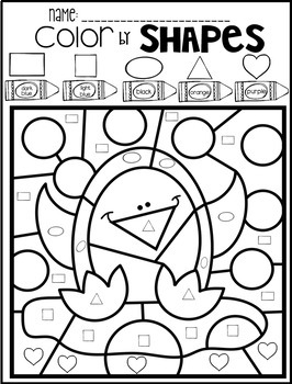 FREE Printable Color by shape /Printable winter Worksheets