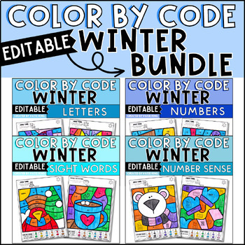 Preview of Winter Color by Code Sight Words, Letters and Numbers Early Finisher Worksheets