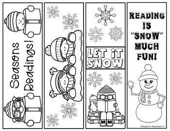 Christmas Coloring Bookmarks Printable, 15 Winter Bookmarks to print.