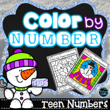 Preview of Winter Coloring | Color by Teen Number Winter | Teen Numbers Kindergarten