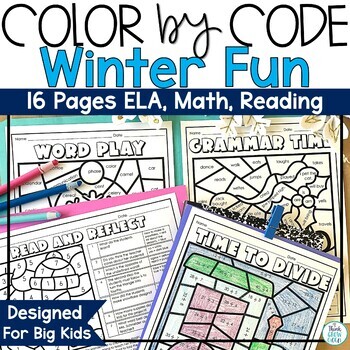 Preview of Winter Coloring Pages Color by Number Grammar Math February Morning Work
