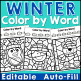 Winter Coloring Pages Color by Sight Word Editable and Auto-Fill